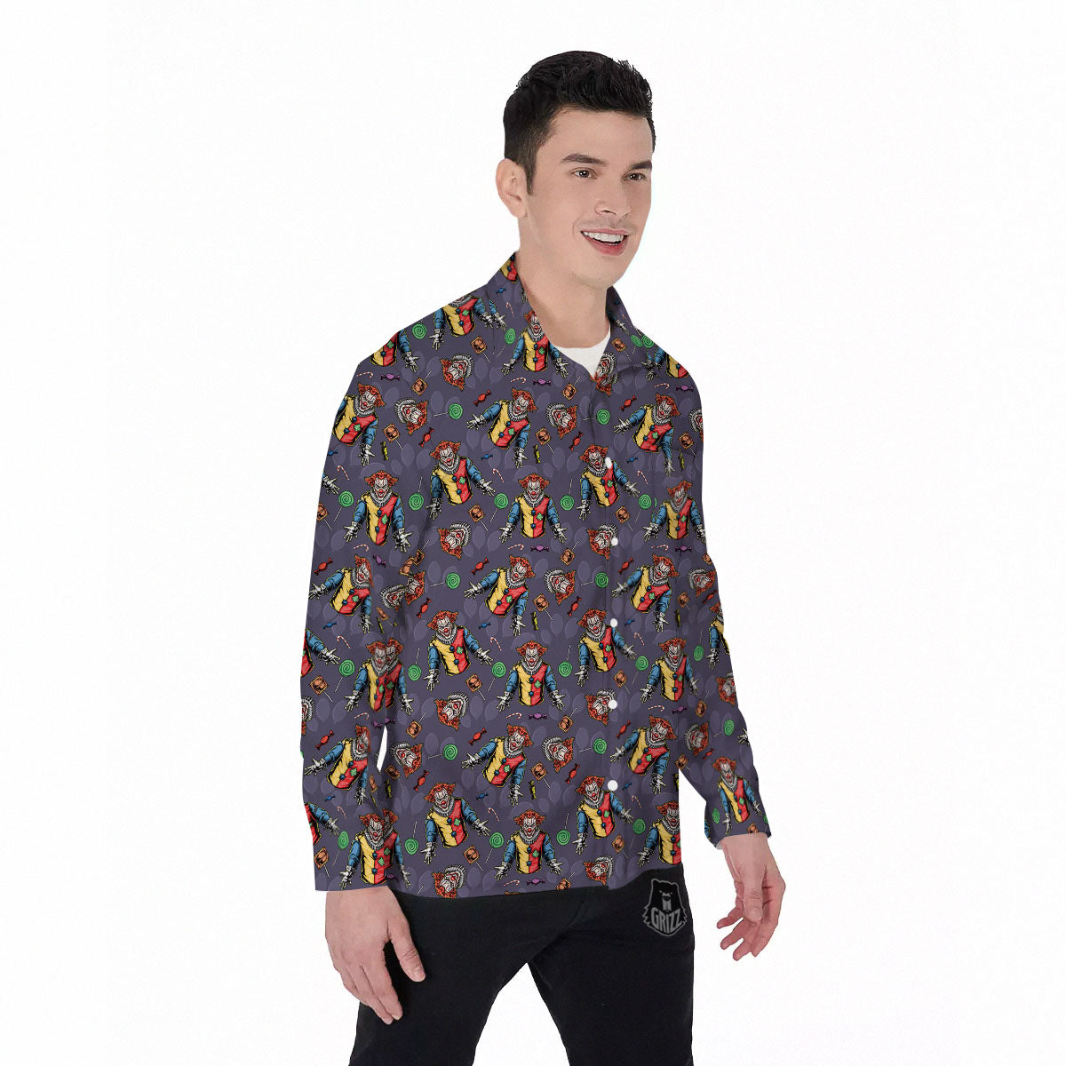 Scary Evil Clown Print Pattern Men's Long Sleeve Shirts-grizzshop