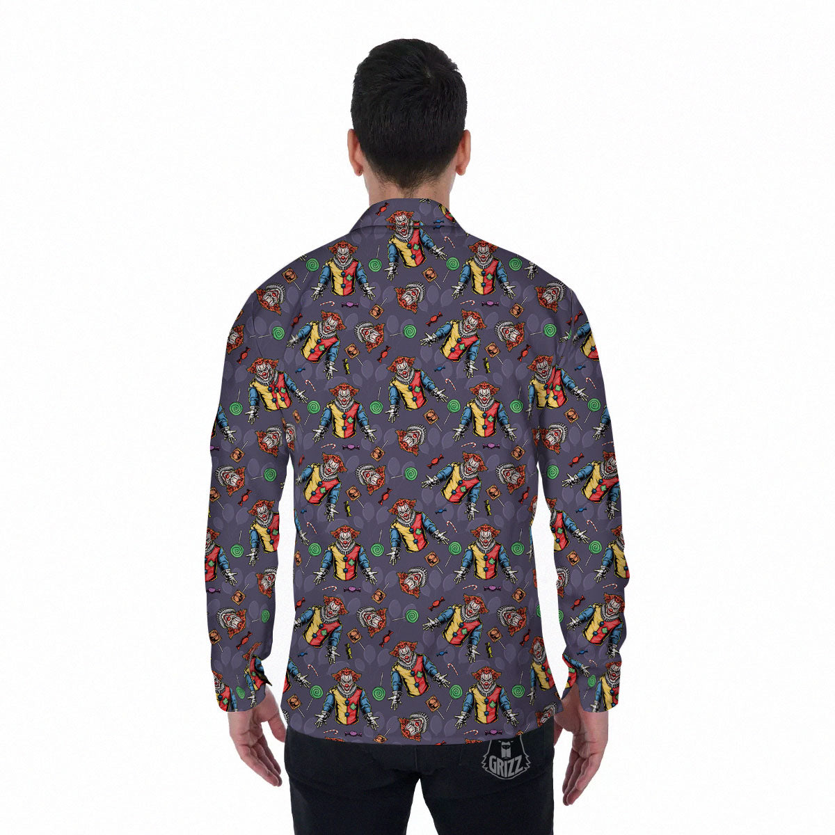 Scary Evil Clown Print Pattern Men's Long Sleeve Shirts-grizzshop