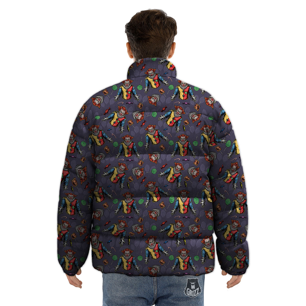 Scary Evil Clown Print Pattern Puffer Jacket-grizzshop