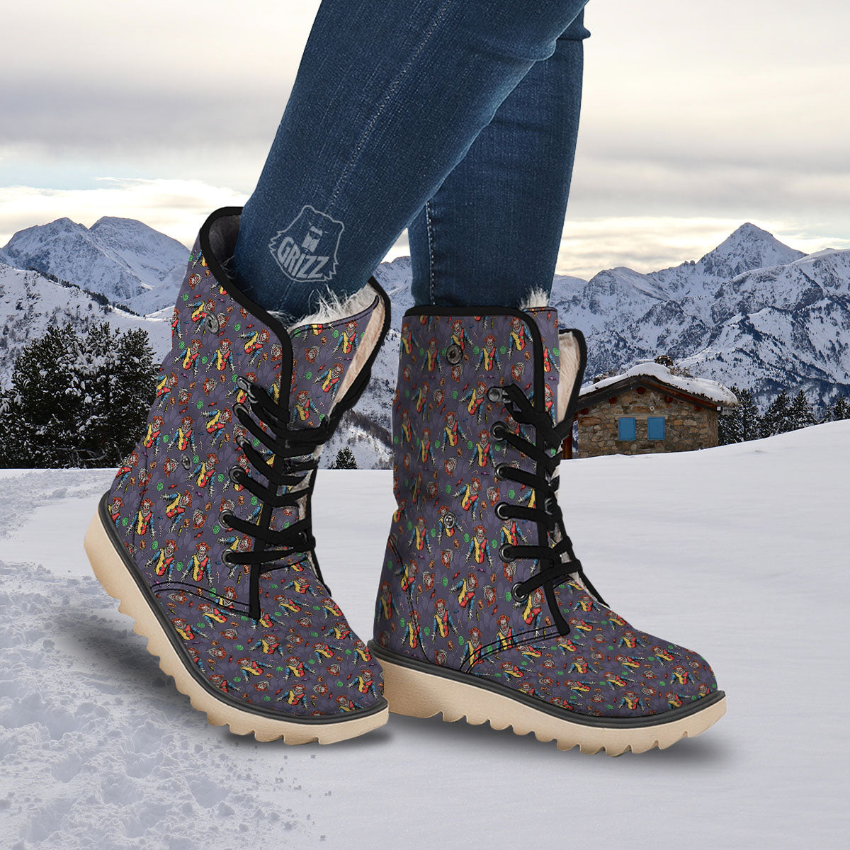 Scary Evil Clown Print Pattern Snow Boots-grizzshop