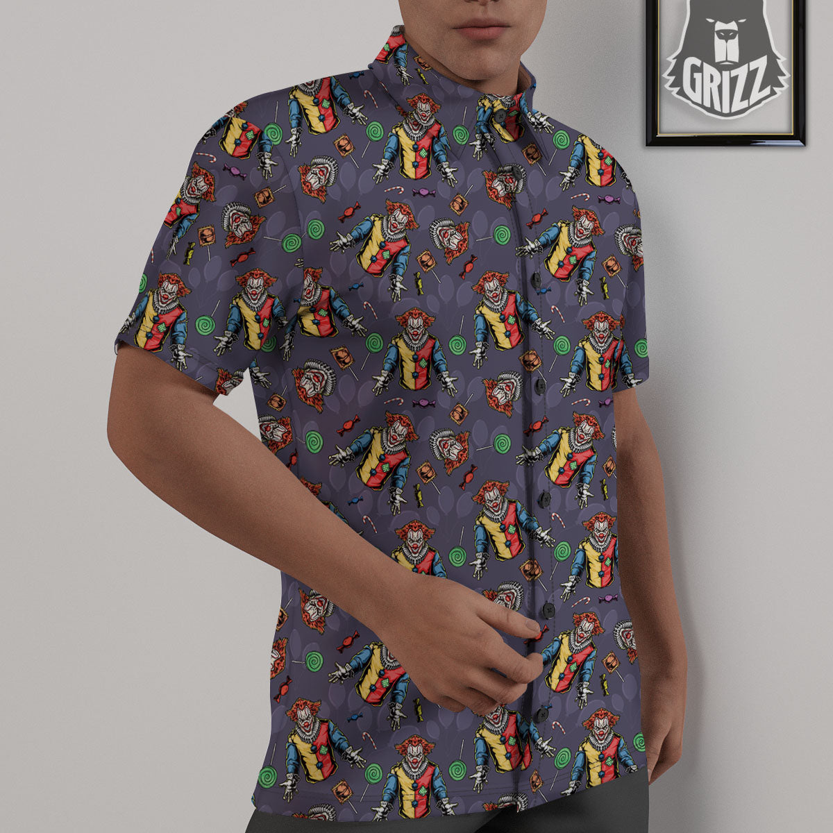 Scary Evil Clown Print Pattern Untucked Shirts-grizzshop