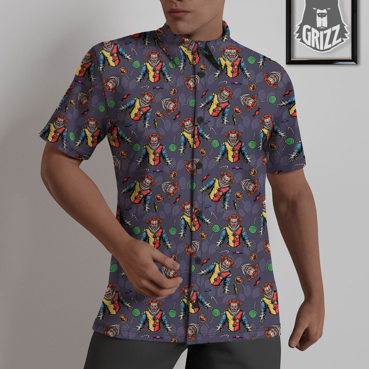 Scary Evil Clown Print Pattern Untucked Shirts-grizzshop