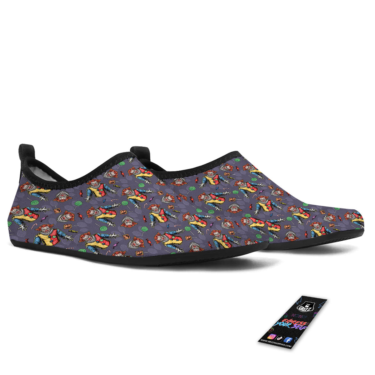 Scary Evil Clown Print Pattern Water Shoes-grizzshop