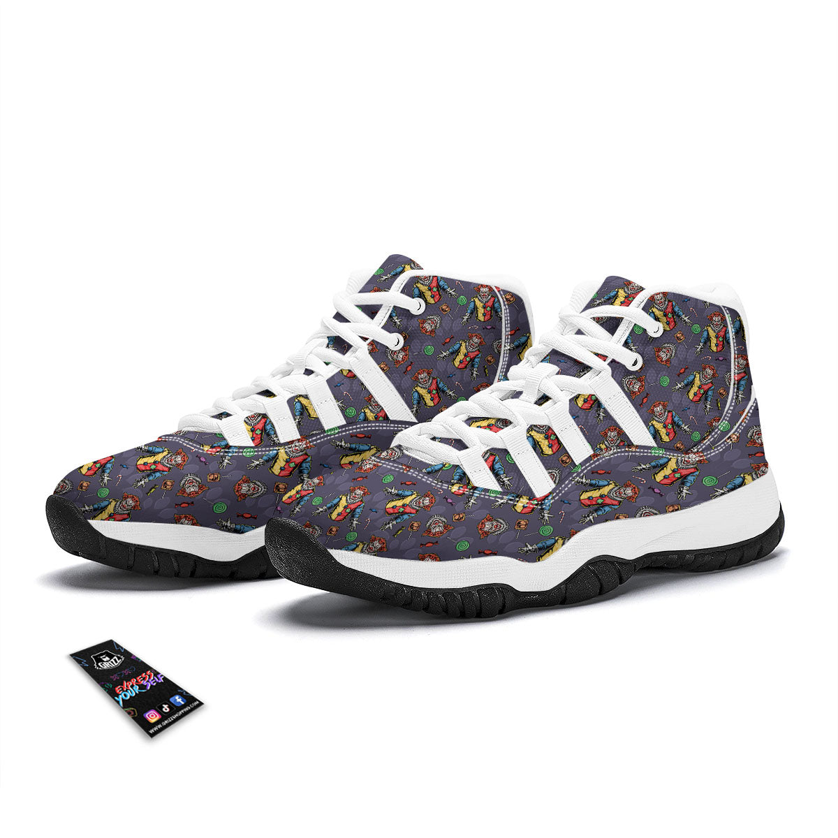 Scary Evil Clown Print Pattern White Bball Shoes-grizzshop