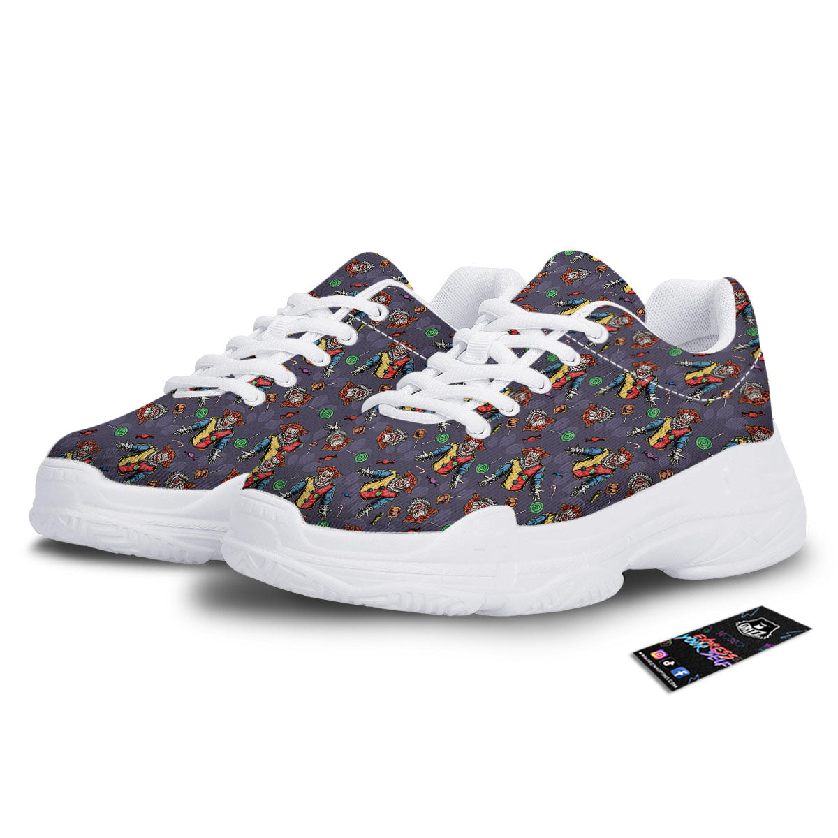 Scary Evil Clown Print Pattern White Chunky Shoes-grizzshop