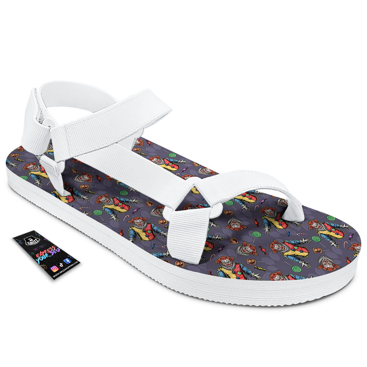 Scary Evil Clown Print Pattern White Open Toe Sandals-grizzshop
