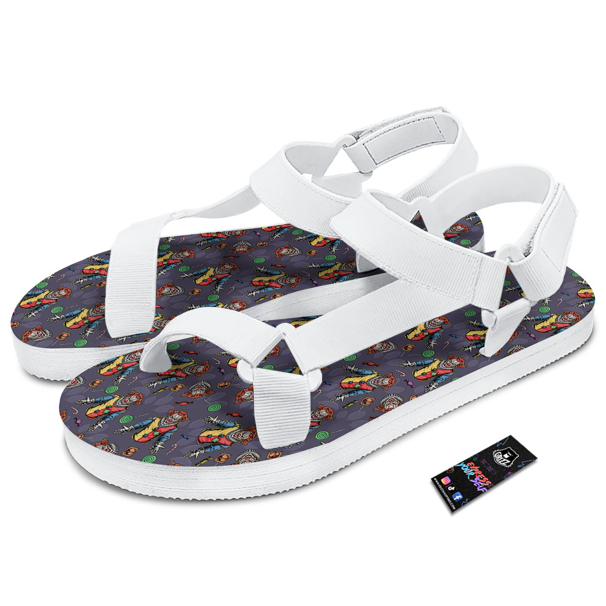 Scary Evil Clown Print Pattern White Open Toe Sandals-grizzshop