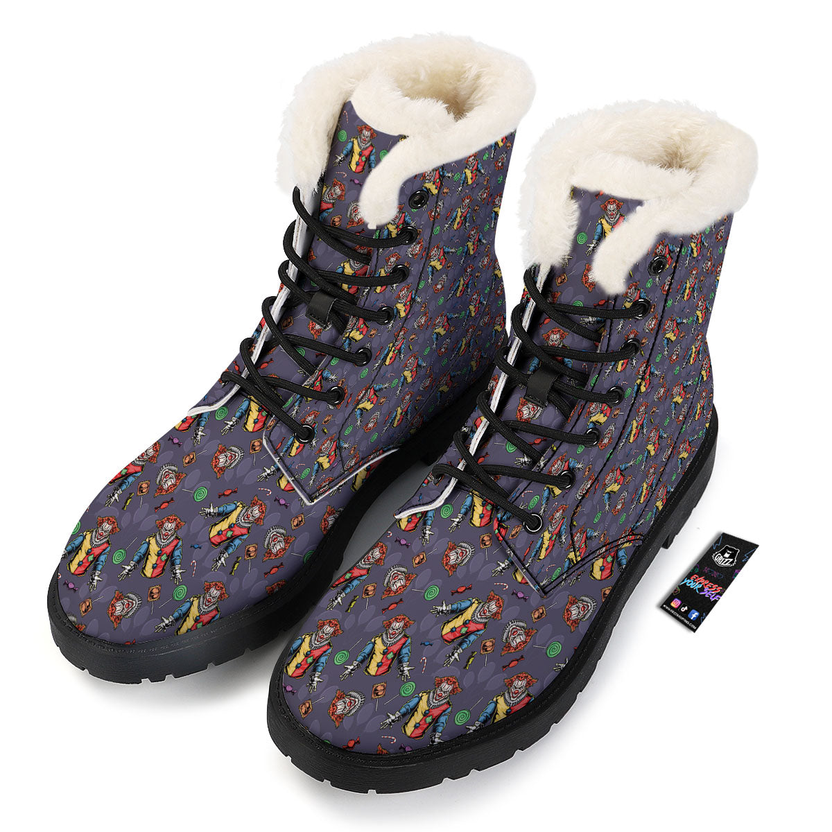 Scary Evil Clown Print Pattern Winter Boots-grizzshop