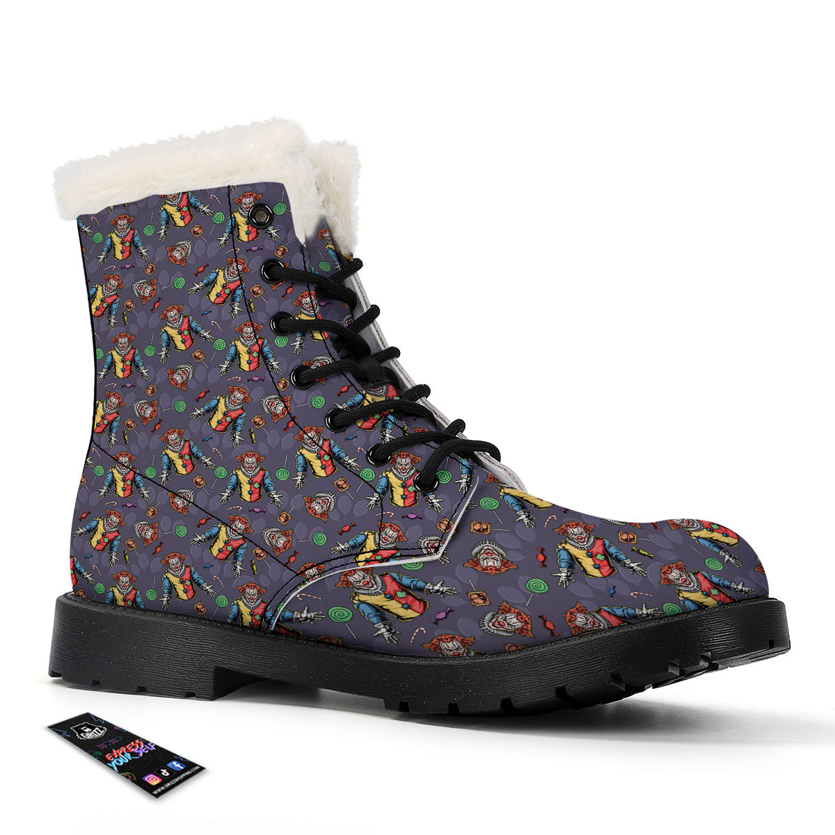 Scary Evil Clown Print Pattern Winter Boots-grizzshop