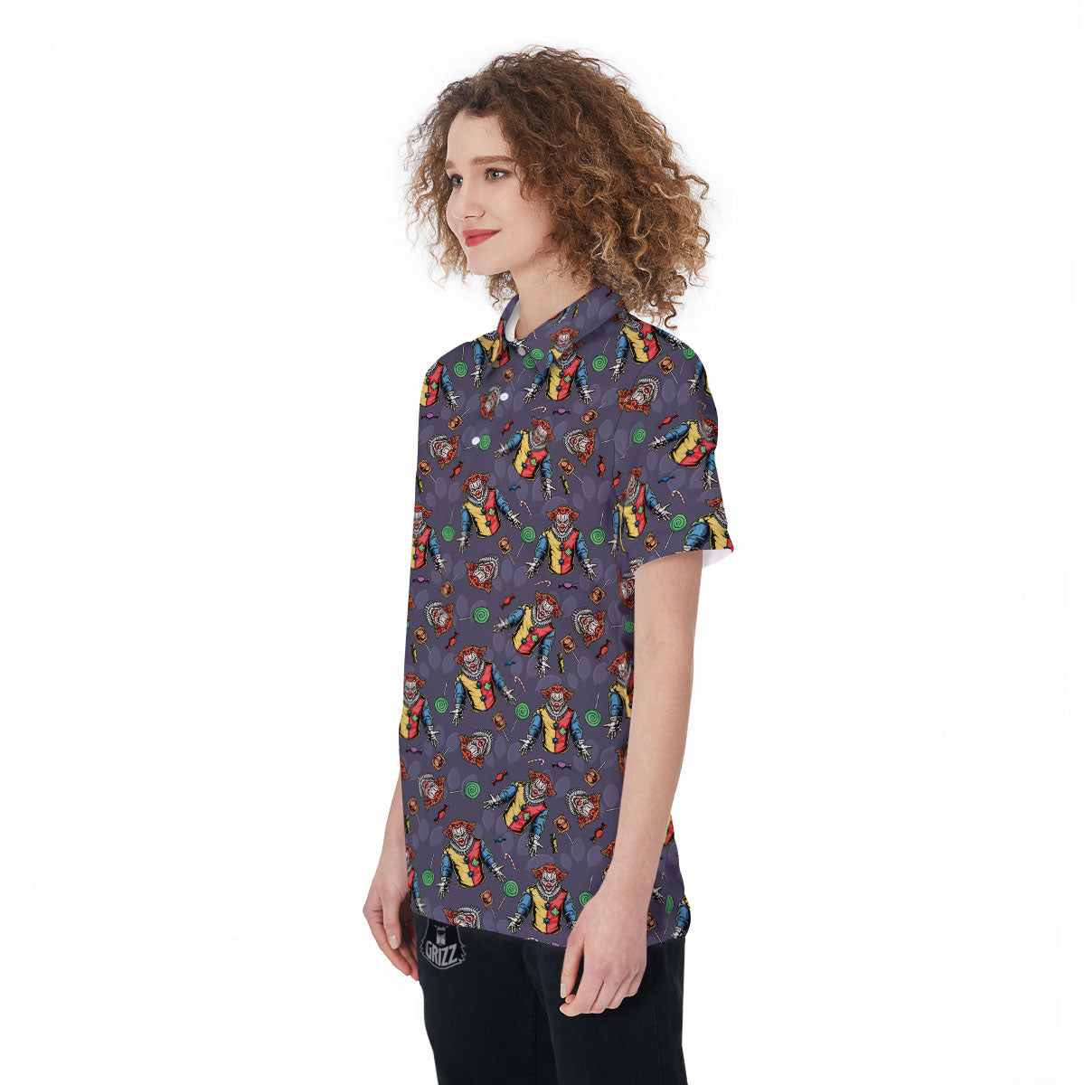 Scary Evil Clown Print Pattern Women's Golf Shirts-grizzshop