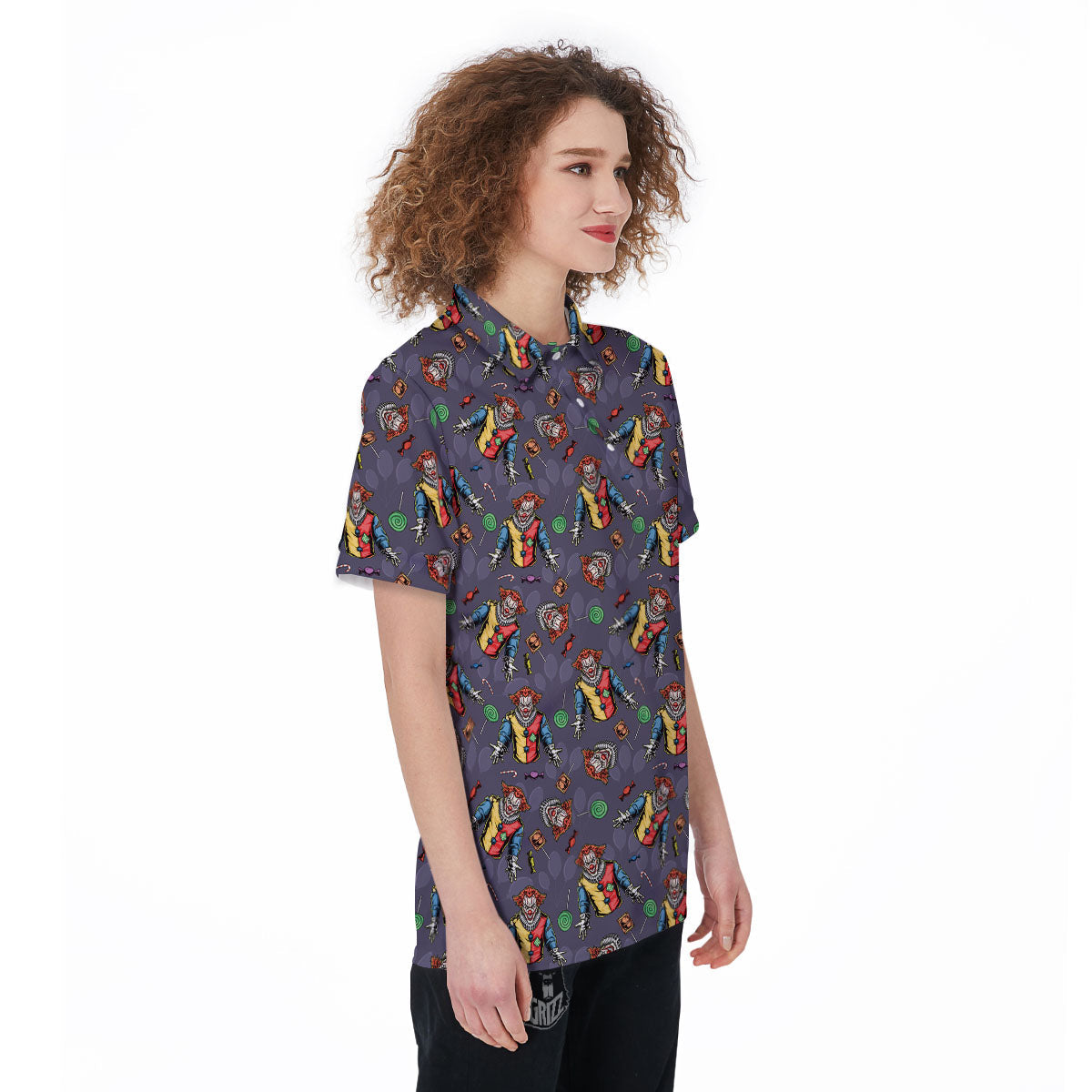 Scary Evil Clown Print Pattern Women's Golf Shirts-grizzshop