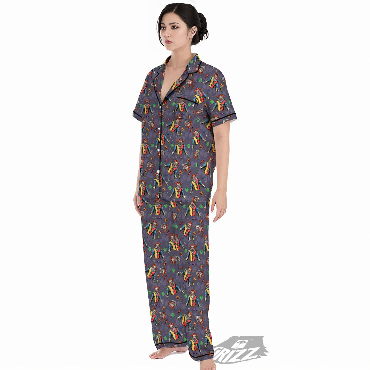 Scary Evil Clown Print Pattern Women's Pajamas Set-grizzshop