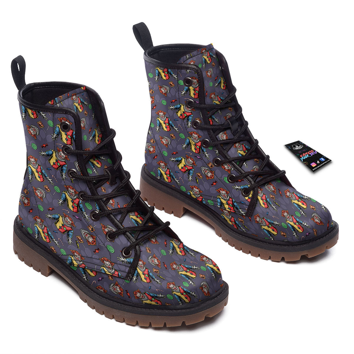 Scary Evil Clown Print Pattern Work Boots-grizzshop
