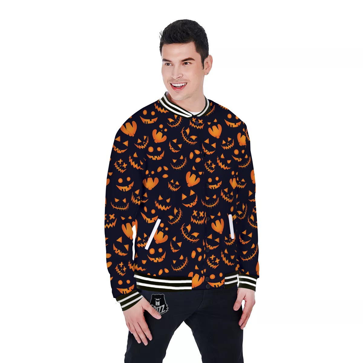 Scary Pumpkin Halloween Print Pattern Baseball Jacket-grizzshop