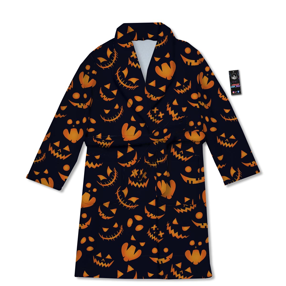 Scary Pumpkin Halloween Print Pattern Bathrobe-grizzshop