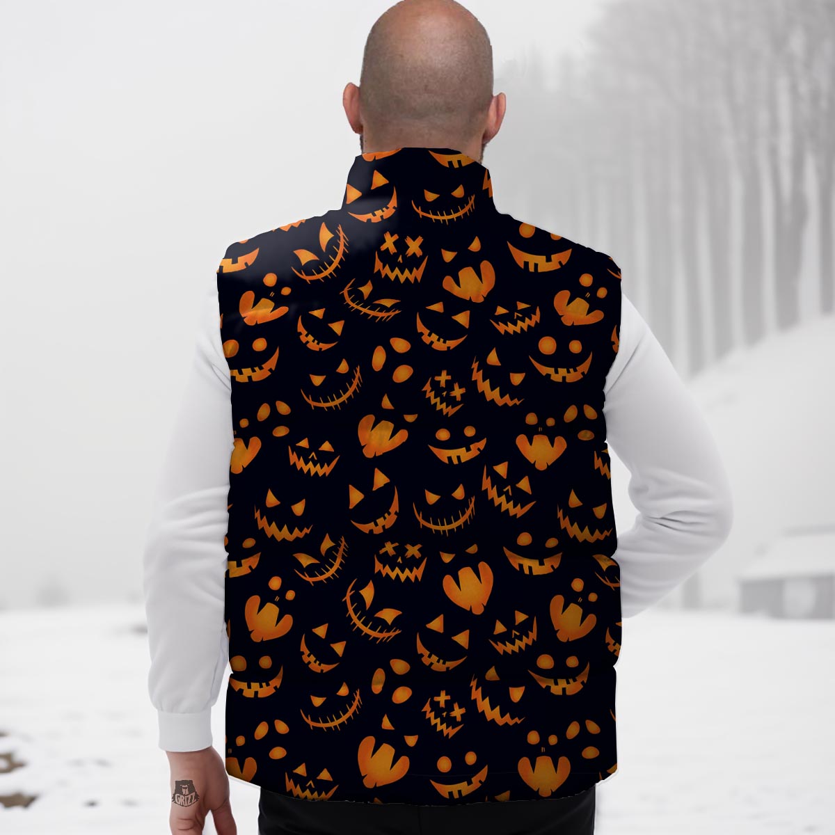Scary Pumpkin Halloween Print Pattern Down Vest