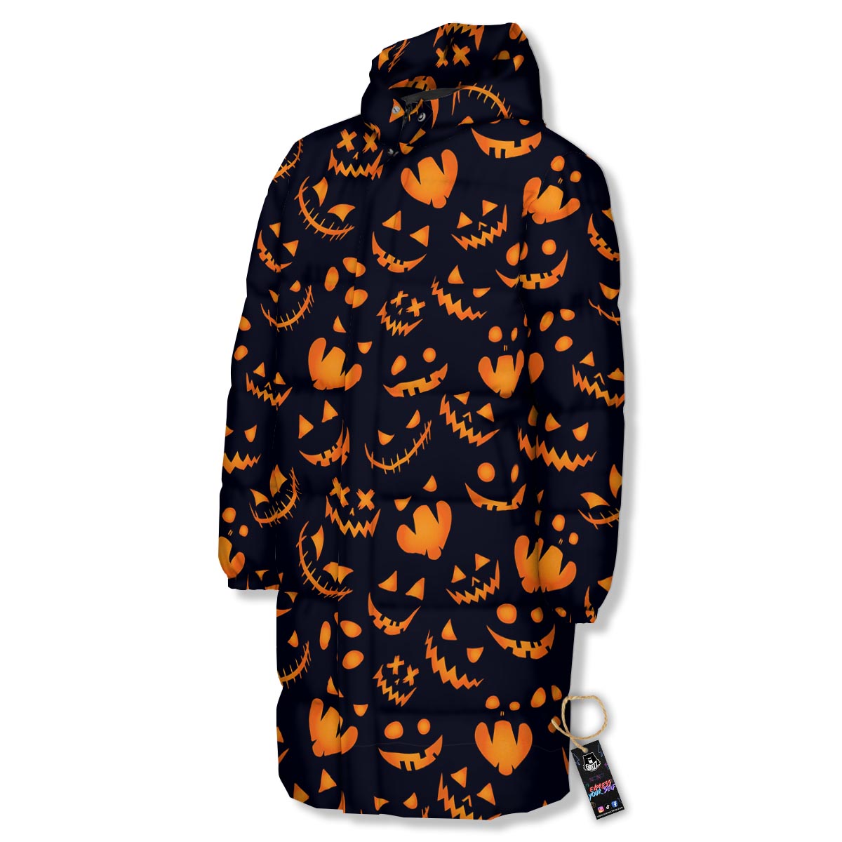 Scary Pumpkin Halloween Print Pattern Long Down Jacket-grizzshop