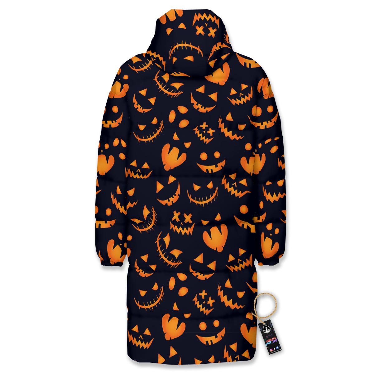 Scary Pumpkin Halloween Print Pattern Long Down Jacket-grizzshop