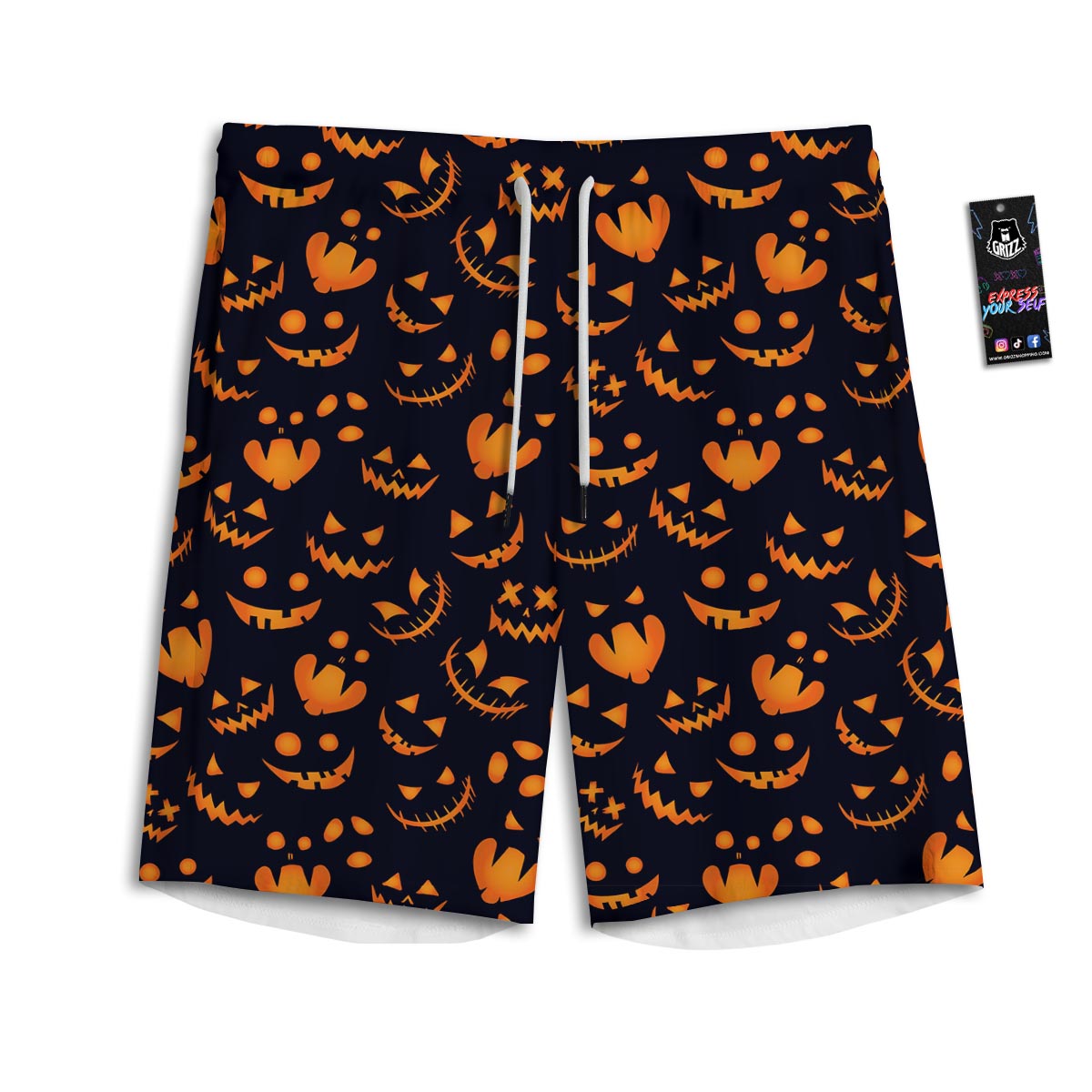 Scary Pumpkin Halloween Print Pattern Men's Athletic Shorts
