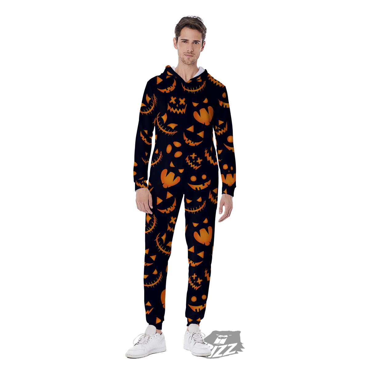 Scary Pumpkin Halloween Print Pattern Men's Jumpsuit-grizzshop