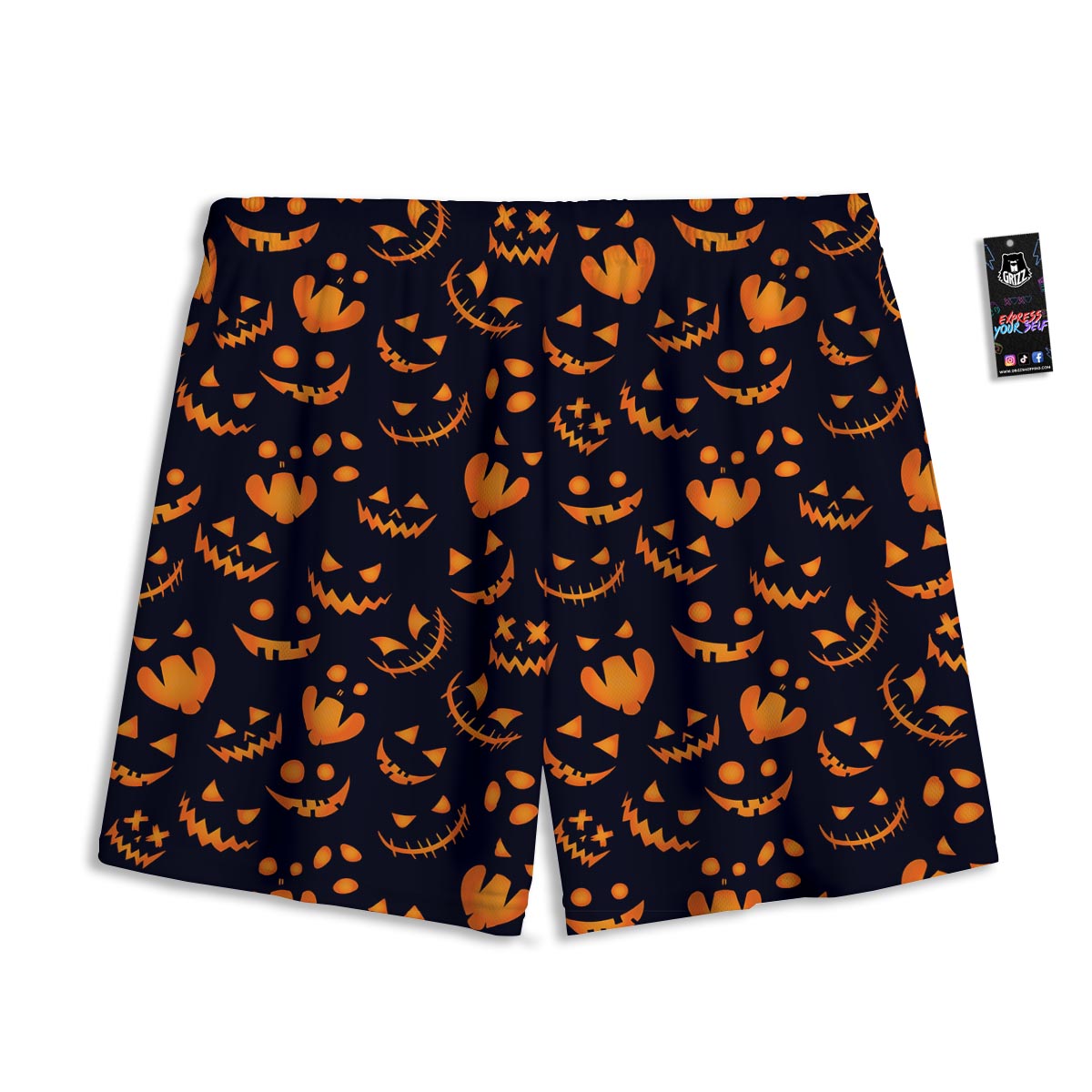 Scary Pumpkin Halloween Print Pattern Mesh Shorts