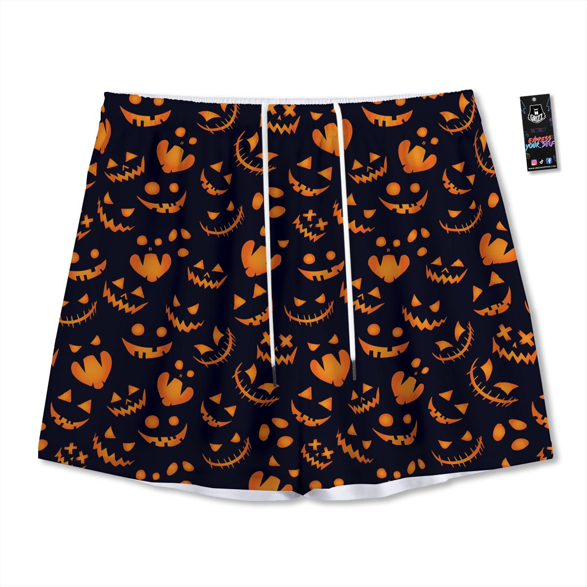 Scary Pumpkin Halloween Print Pattern Mesh Shorts