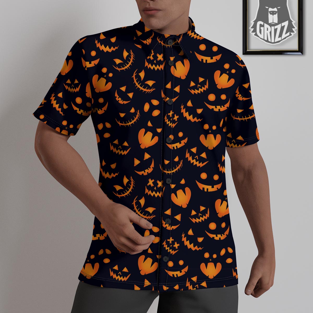 Scary Pumpkin Halloween Print Pattern Untucked Shirts-grizzshop
