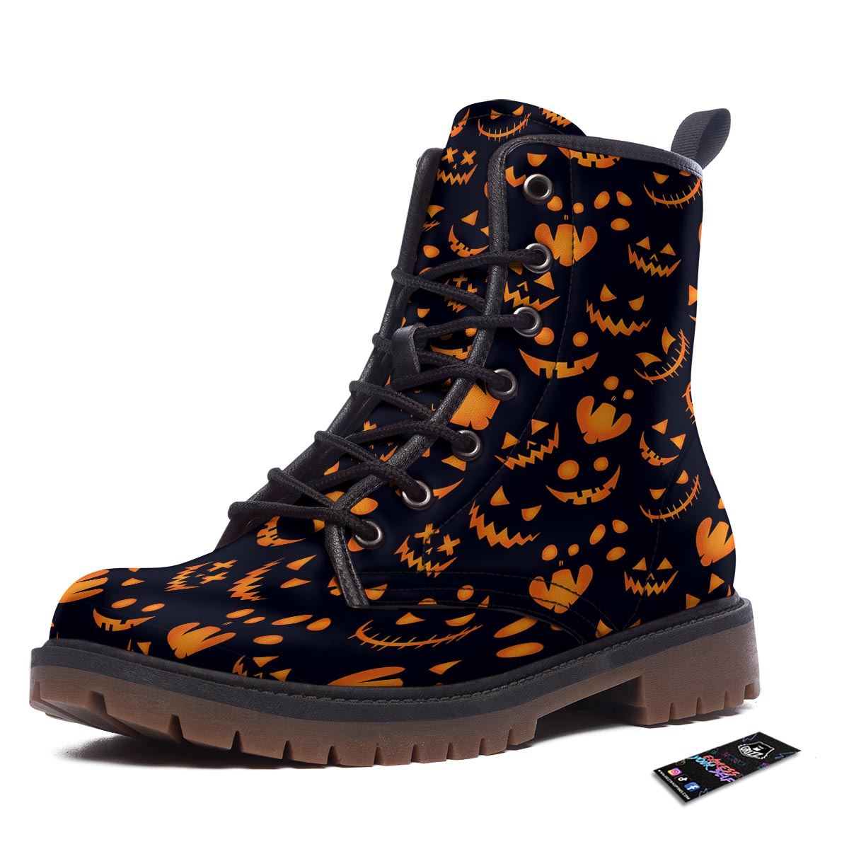 Scary Pumpkin Halloween Print Pattern Work Boots-grizzshop