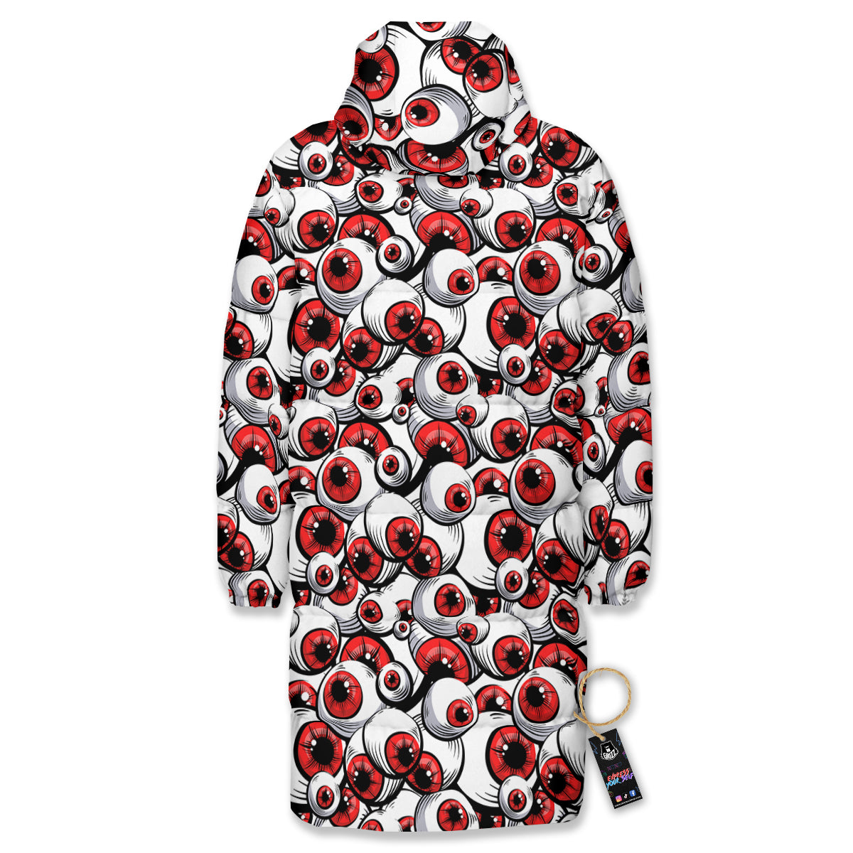 Scary Red Eyes Print Pattern Long Down Jacket-grizzshop