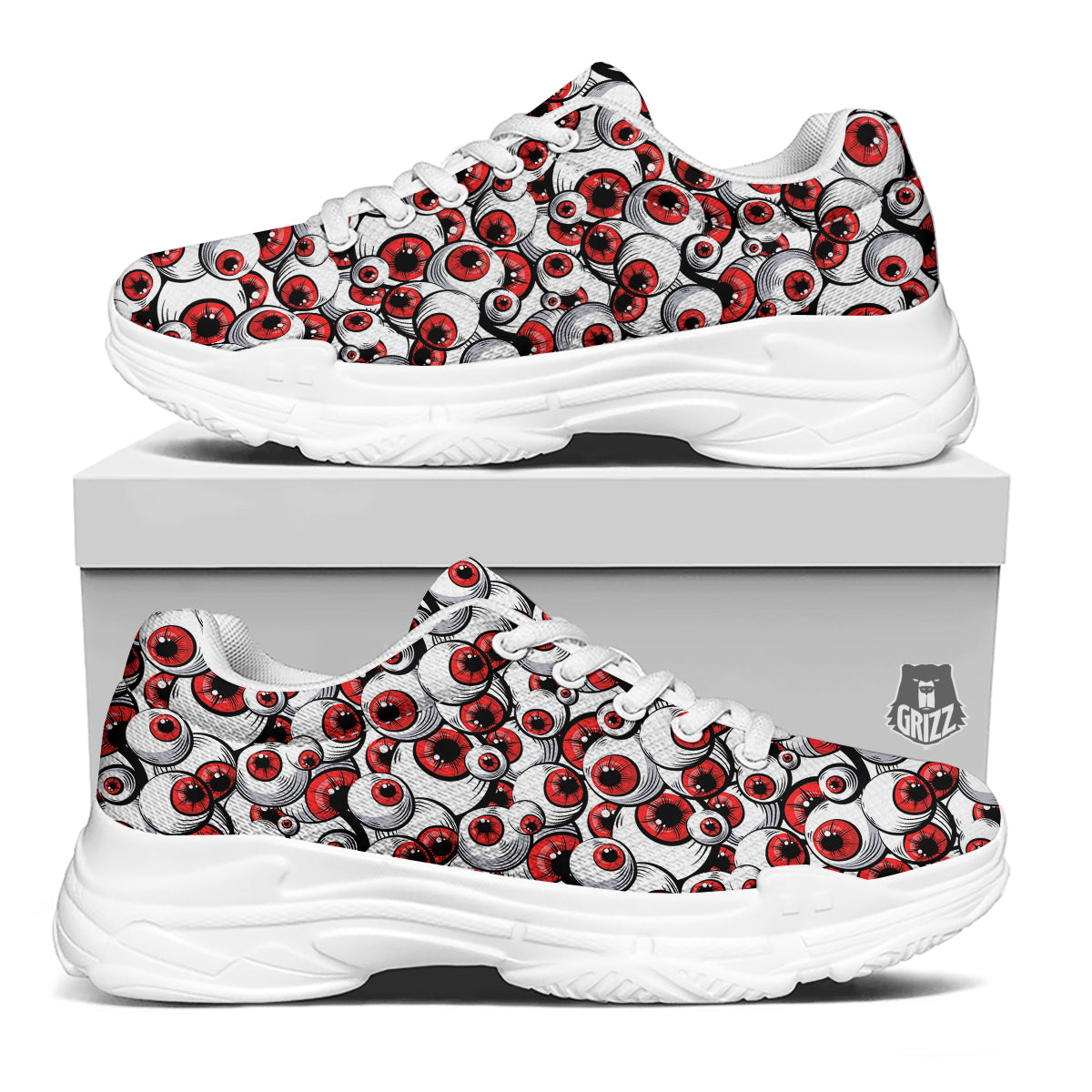 Scary Red Eyes Print Pattern White Chunky Shoes-grizzshop