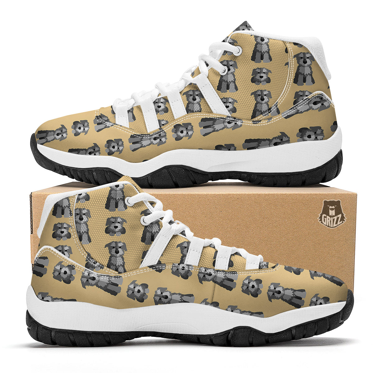 Schnauzer Dog Puppy Pattern Print White Bball Shoes-grizzshop