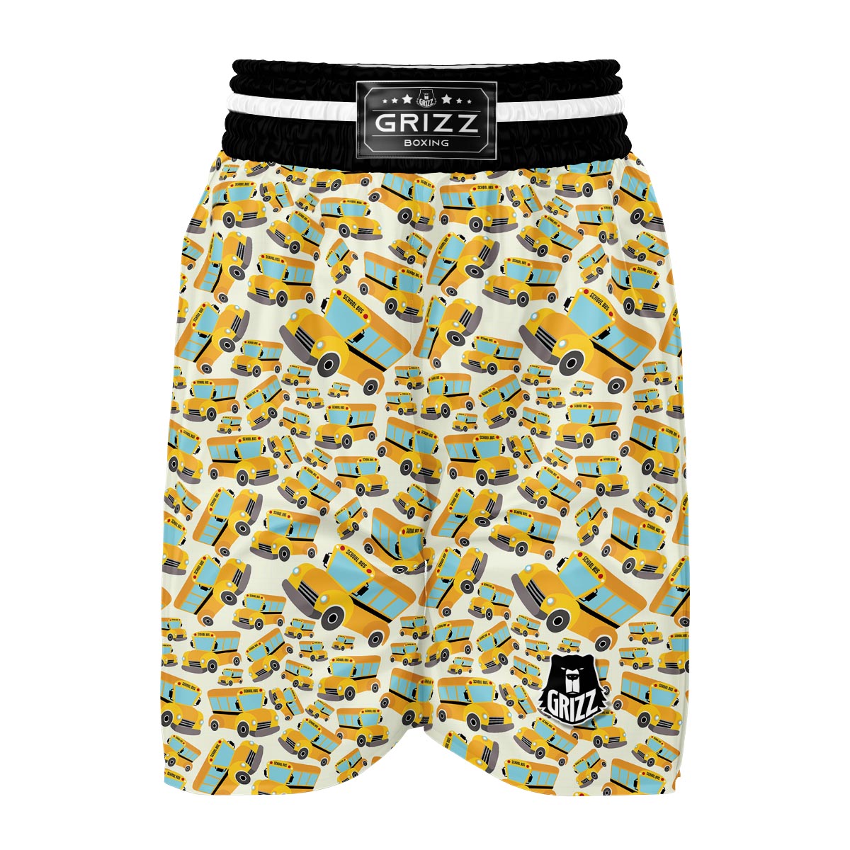 School Bus Pattern Print Boxing Shorts-grizzshop