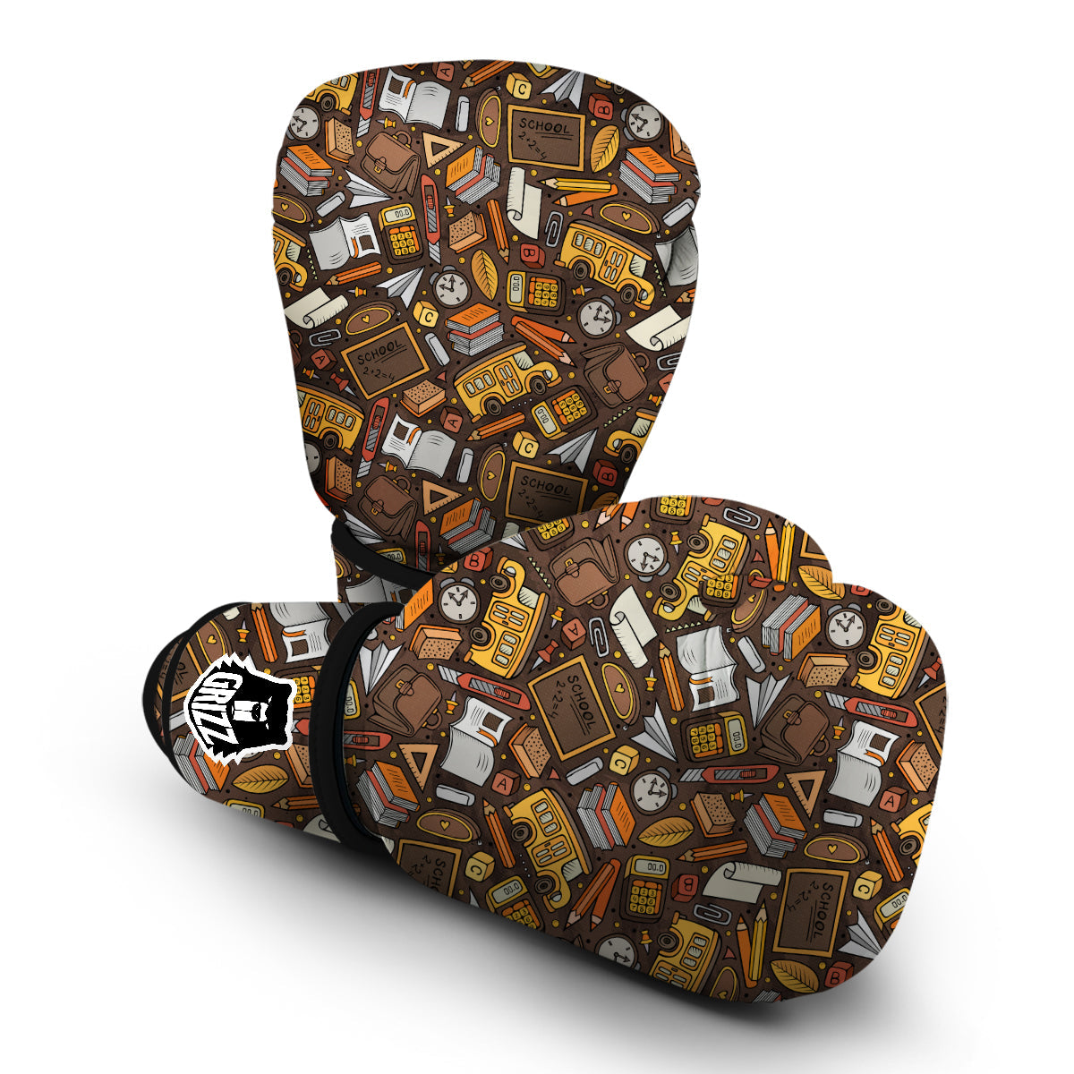 School Bus Teacher Pattern Print Boxing Gloves-grizzshop