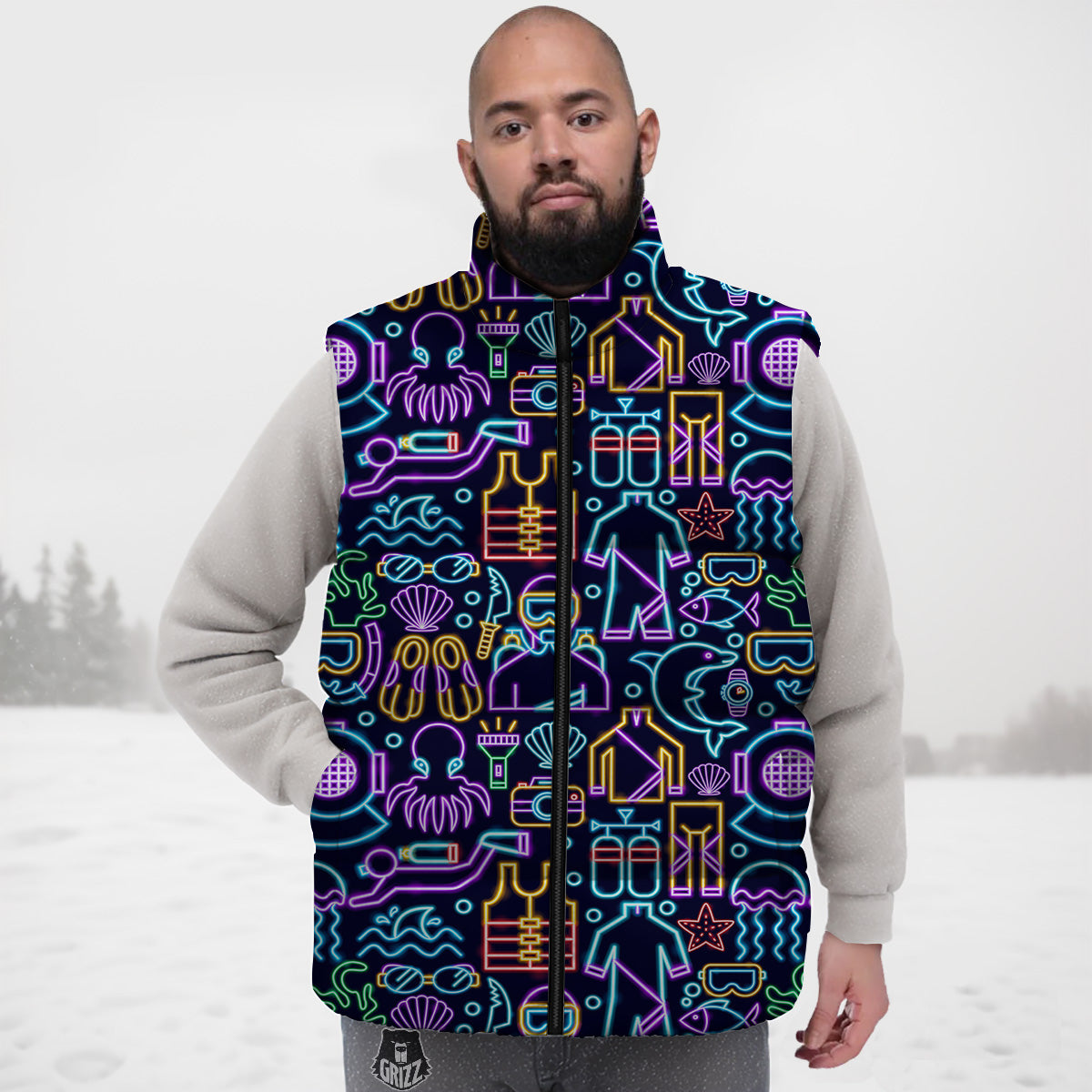 School Bus Teacher Pattern Print Down Vest-grizzshop