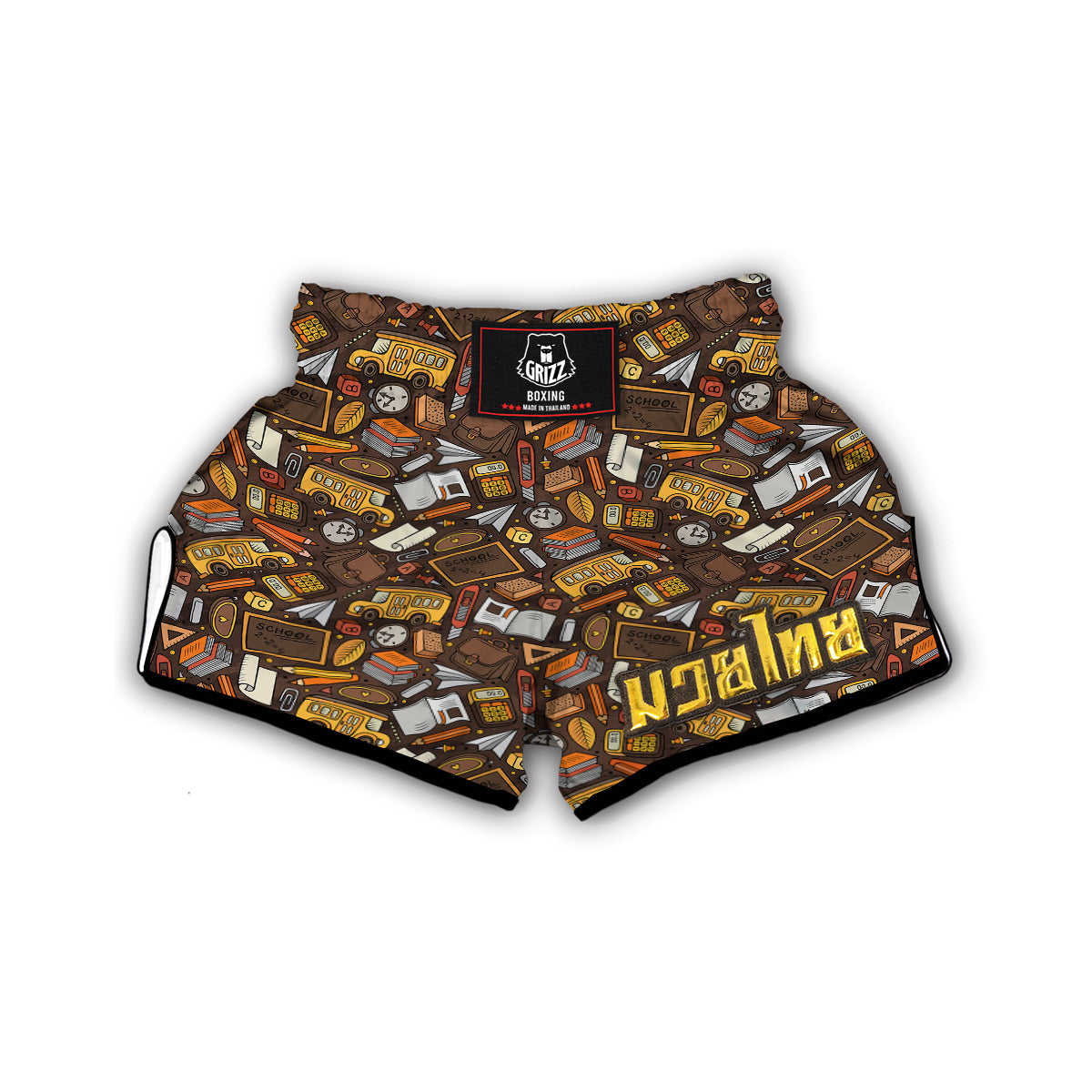 School Bus Teacher Pattern Print Muay Thai Boxing Shorts-grizzshop