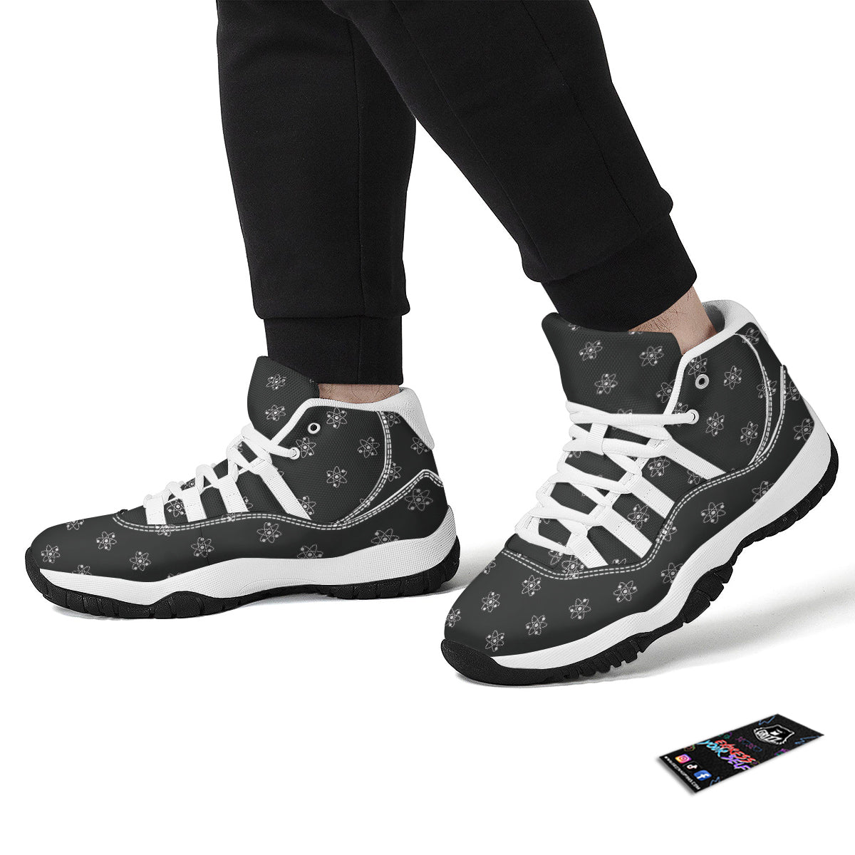 Science Atom Pattern Print White Bball Shoes-grizzshop
