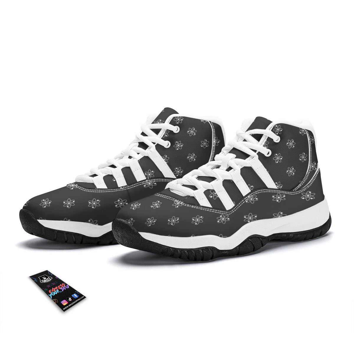 Science Atom Pattern Print White Bball Shoes-grizzshop