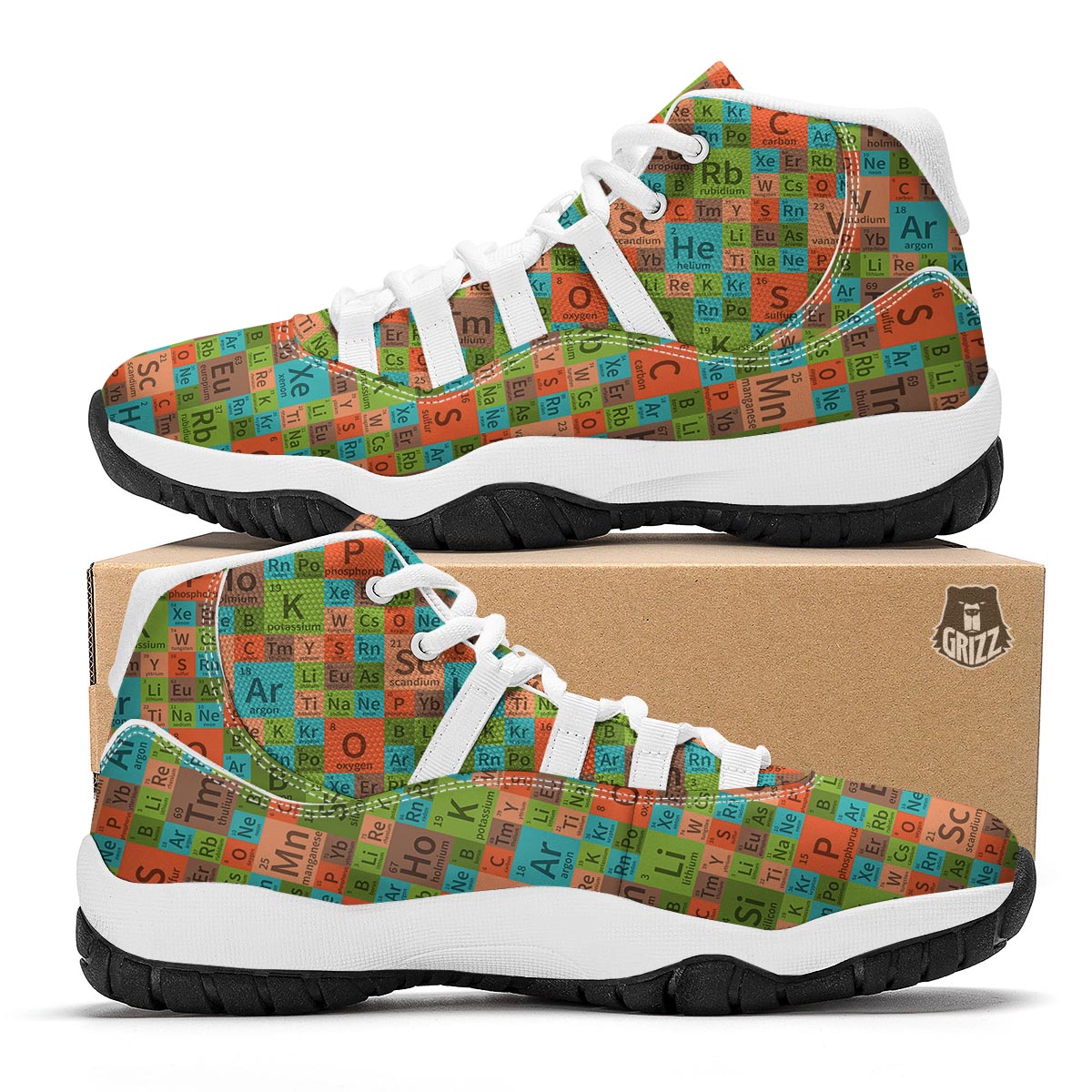 Science Periodic Table Pattern Print White Bball Shoes-grizzshop