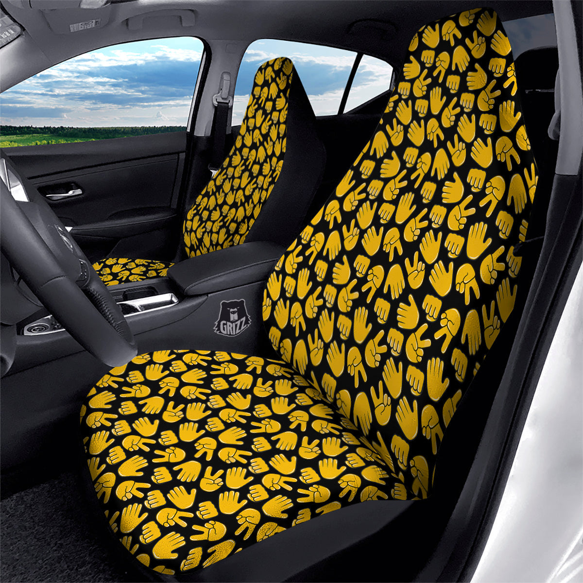 Scissors Paper Rock Emoji Print Pattern Car Seat Covers-grizzshop