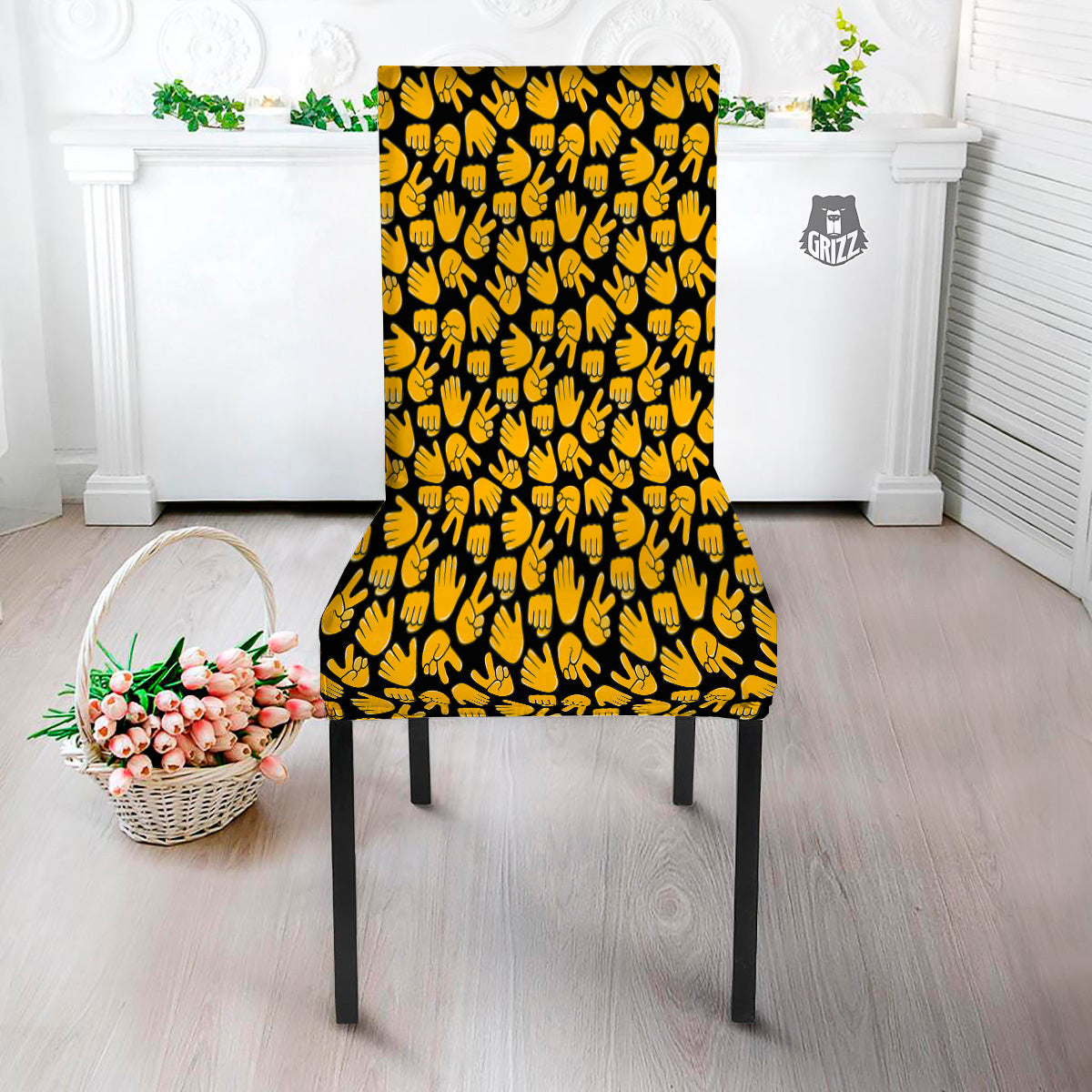 Scissors Paper Rock Emoji Print Pattern Dining Chair Slipcover-grizzshop