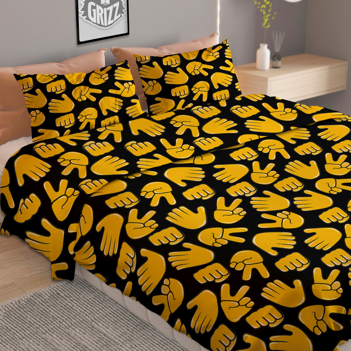 Scissors Paper Rock Emoji Print Pattern Duvet Cover Bedding Set