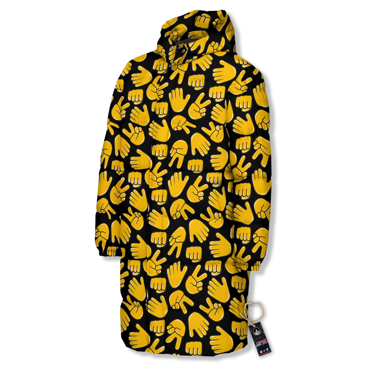 Scissors Paper Rock Emoji Print Pattern Long Down Jacket-grizzshop