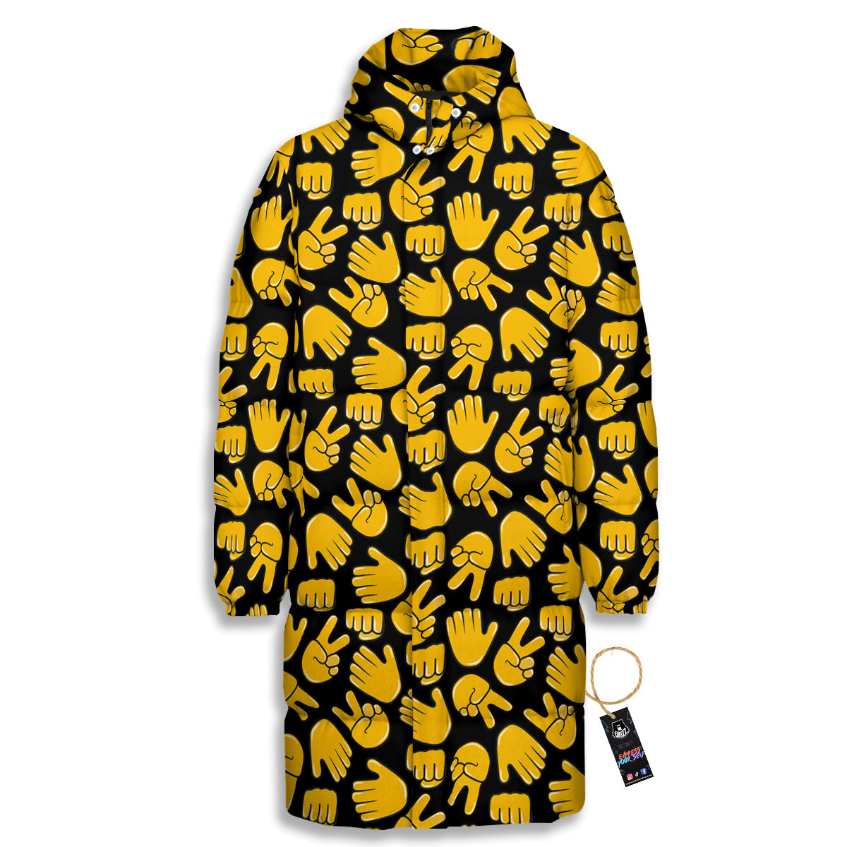 Scissors Paper Rock Emoji Print Pattern Long Down Jacket-grizzshop