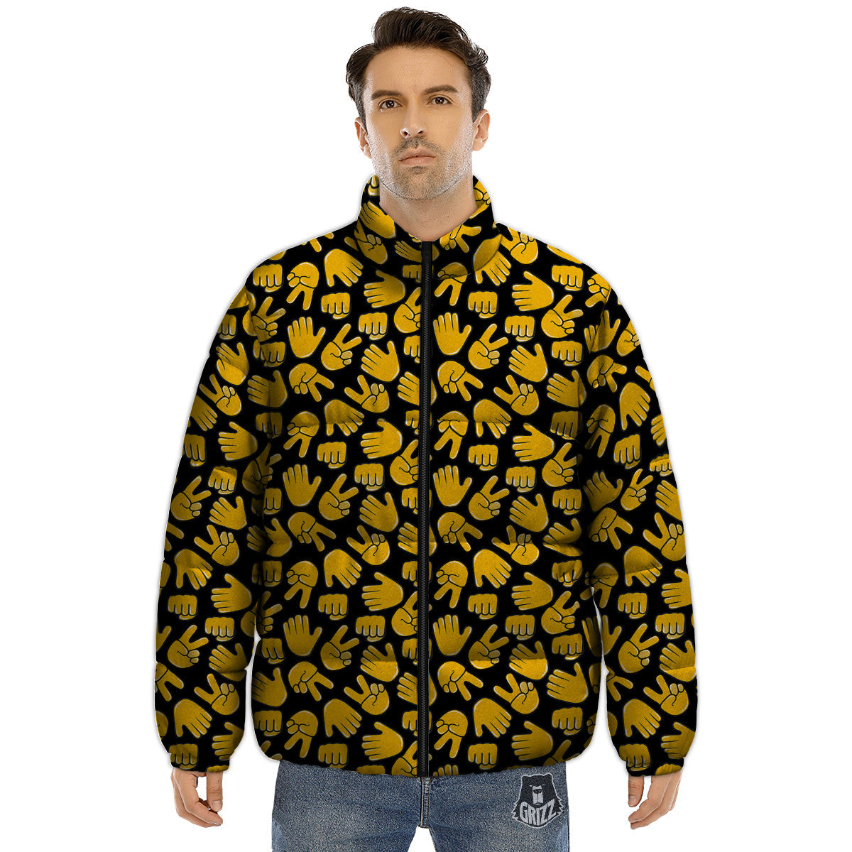Scissors Paper Rock Emoji Print Pattern Puffer Jacket-grizzshop