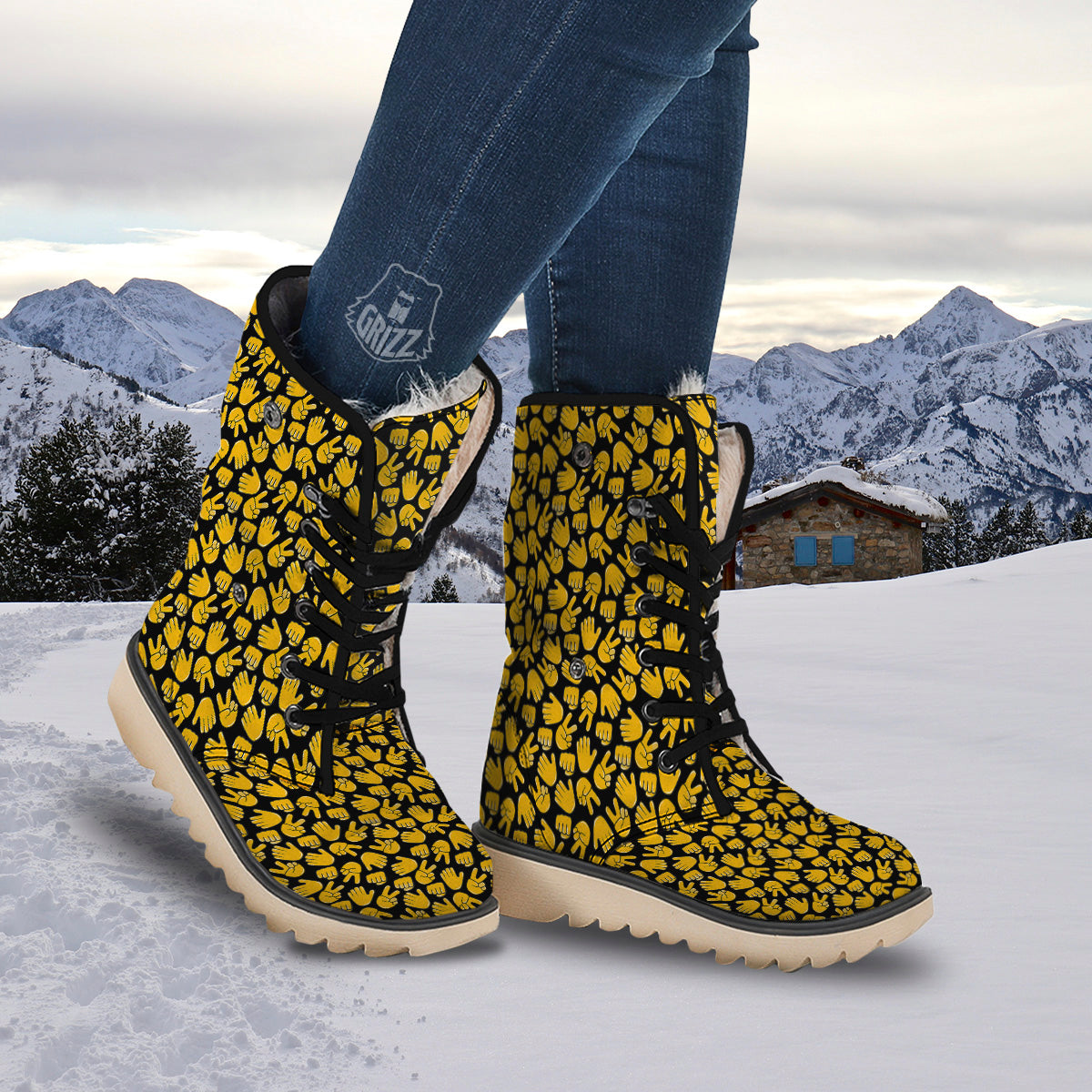 Scissors Paper Rock Emoji Print Pattern Snow Boots-grizzshop