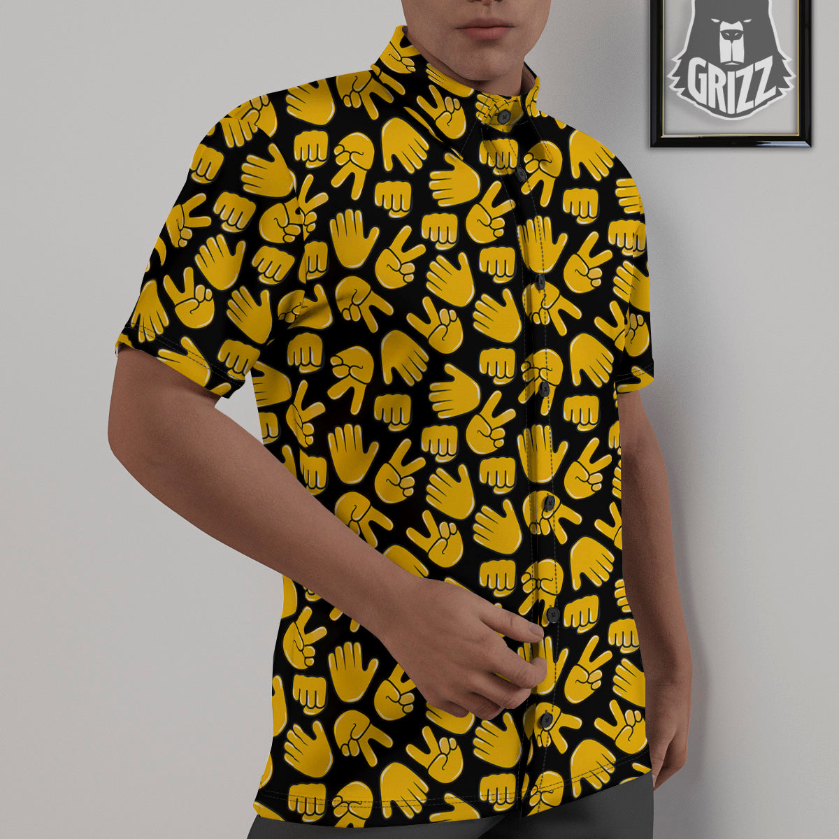 Scissors Paper Rock Emoji Print Pattern Untucked Shirts-grizzshop