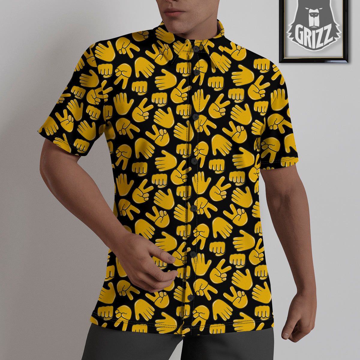 Scissors Paper Rock Emoji Print Pattern Untucked Shirts-grizzshop