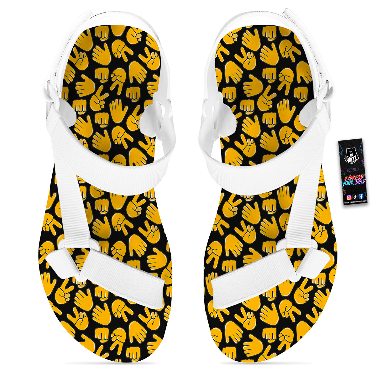 Scissors Paper Rock Emoji Print Pattern White Open Toe Sandals-grizzshop