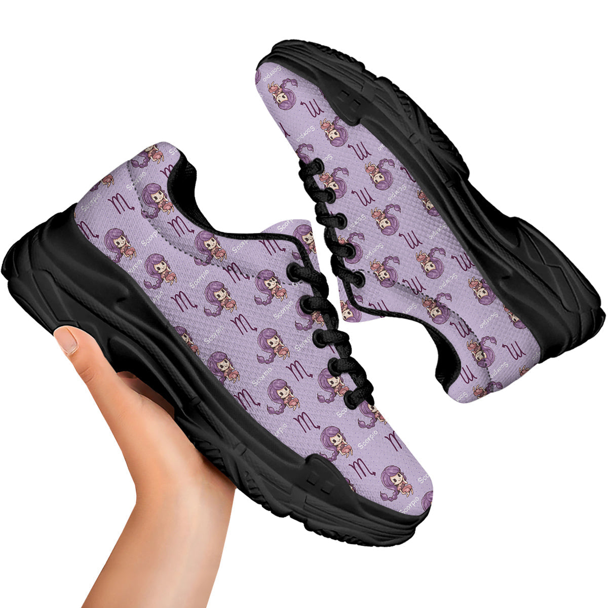 Scorpio Cute Cartoon Print Pattern Black Chunky Shoes-grizzshop