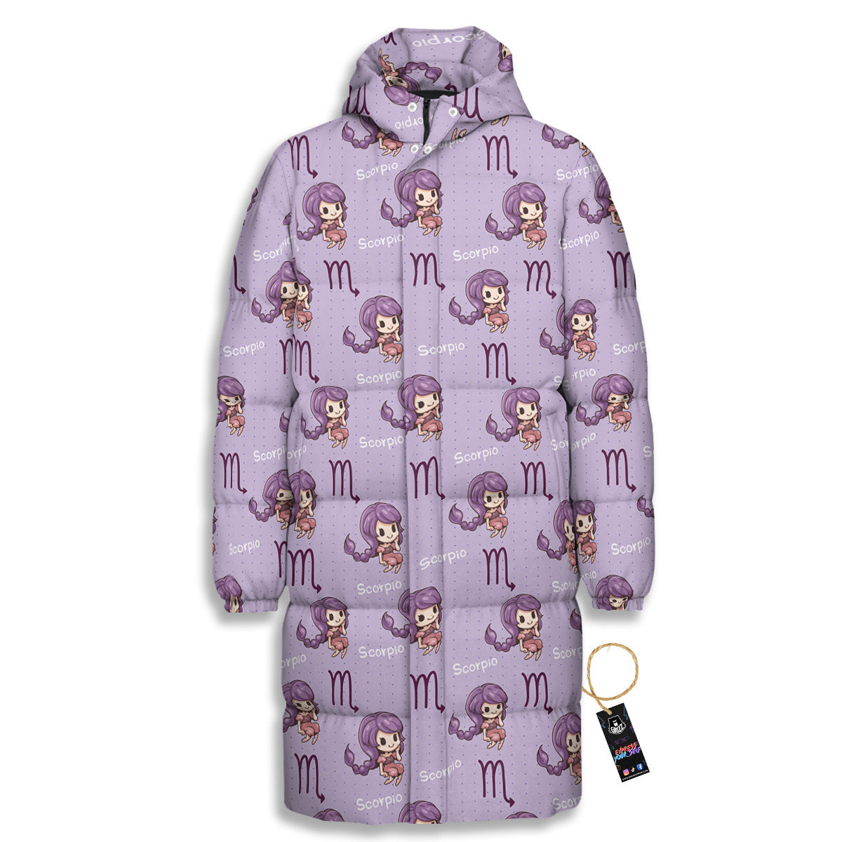 Scorpio Cute Cartoon Print Pattern Long Down Jacket-grizzshop